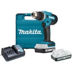 Máy khoan pin cầm tay Makita DF488DWE sử dụng để vặn vít và khoan các loại vật liệu như gỗ và thép