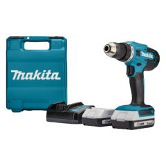 Máy khoan pin cầm tay Makita DF488DWE sử dụng để vặn vít và khoan các loại vật liệu như gỗ và thép