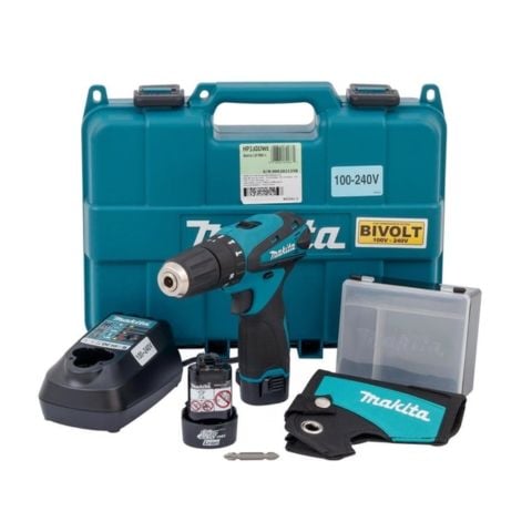 Máy khoan pin cầm tay Makita HP330DWE động cơ mạnh mẽ, khoan và vặn vít hiệu quả trên các vật liệu khác nhau