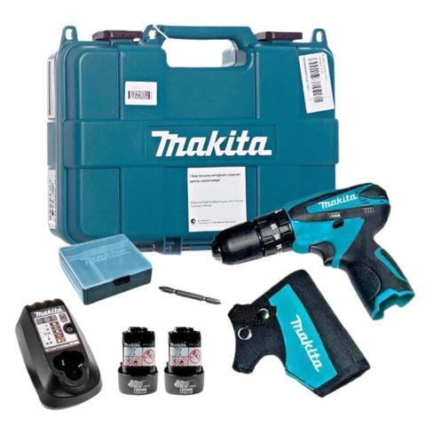 Máy khoan pin cầm tay Makita HP330DWE động cơ mạnh mẽ, khoan và vặn vít hiệu quả trên các vật liệu khác nhau