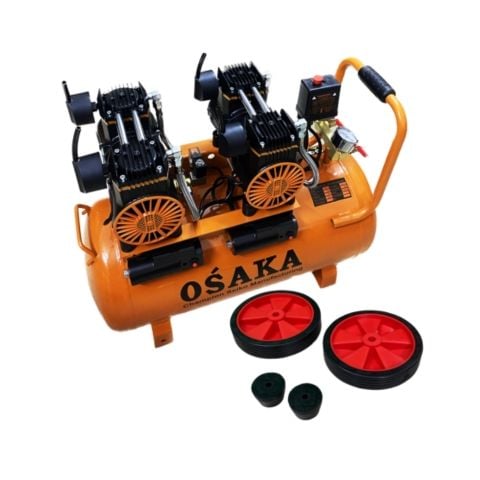 Máy nén khí không dầu Osaka SK1808*2-50L Trang bị công suất 1080*2W. Mô tơ dây đồng 100%