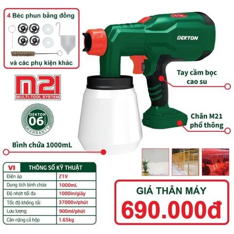 Máy phun sơn Dekton M21-MPS1000 trang bị bình chứa dung tích 1000ml