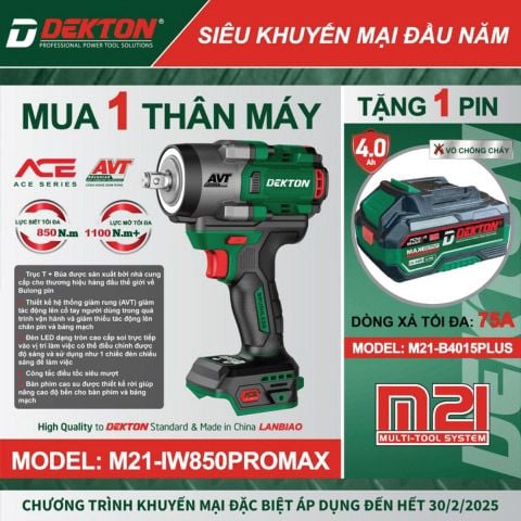 Máy siết bu lông Dekton M21-IW850Promax lực siết mạnh mẽ 850N.m và lực mở 1100N.m