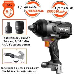 Máy siết bulong Dekton M21-IW1580PRO Lực siết 1.580N.m và lực mở đạt 2.000N.m. Trang bị 4 cấp số lực từ 900-1580Nm