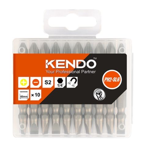Mũi vít 2 đầu bằng thép S2 PH2-SL6*65mm Kendo 25404732