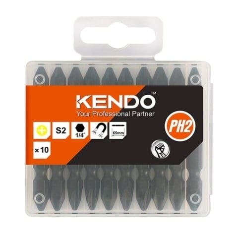Mũi vít bake 2 đầu bằng thép S2 PH2×65mm Kendo 23230532