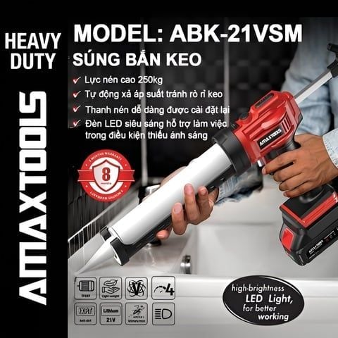 Súng bắn keo Amaxtools ABK-21VSM Trang bị lực nén cao 250kg, tự động xả áp suất tránh rò rỉ keo