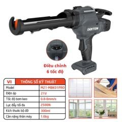 Súng bắn keo silicon Dekton M21-MBK01PRO Trang bị lực đẩy tối đa lên đến 2500Nm đủ mạnh để xử lý hết các loại keo silicon