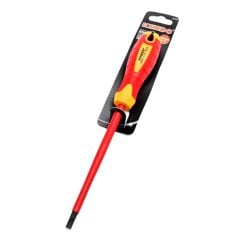 Tua vít dẹp cách điện 1000V VDE 1.0*5.5*125mm Kendo-20405 Làm từ thép Cr-V chất lượng cao, mang lại độ cứng cáp và độ bền vượt trội