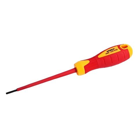 Tua vít dẹp cách điện 1000V VDE 1.0*5.5*125mm Kendo-20405 Làm từ thép Cr-V chất lượng cao, mang lại độ cứng cáp và độ bền vượt trội