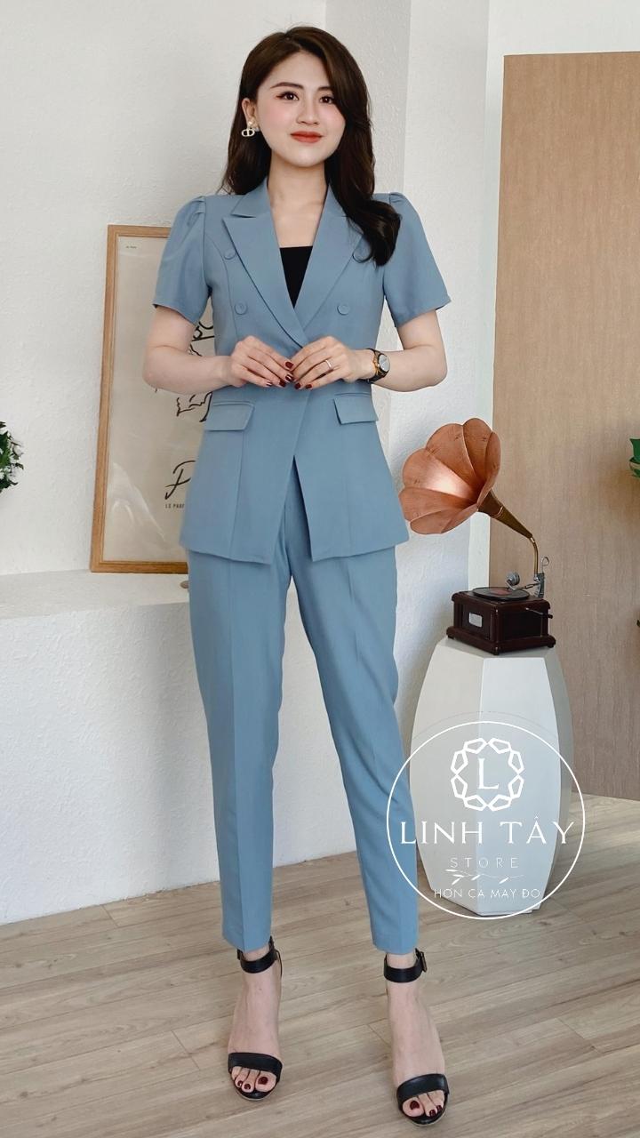 Mua Set áo vest nữ cộc tay phối quần đùi chất đũi cúc gỗ 2 màu đen trắng   Tiki