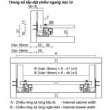  Thanh ray trượt 3 tầng giảm chấn VICKINI 02183.400 ZNP kẽm xanh 