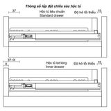  Thanh ray trượt 3 tầng giảm chấn VICKINI 02183.450 ZNP kẽm xanh 