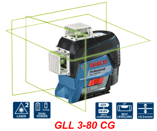  Máy cân mực Laser tia xanh Bosch GLL 3-80 CG (0601063U80) 