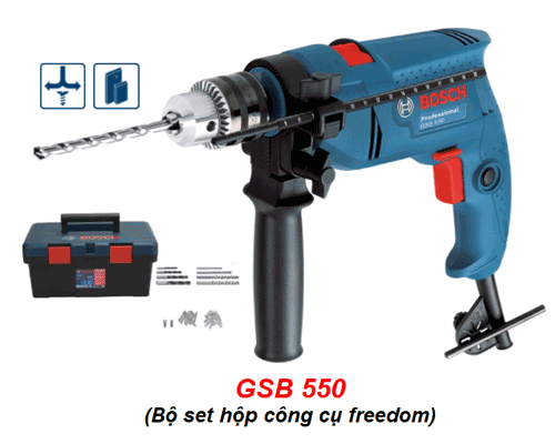  Máy khoan động lực Bosch GSB 550  Freedom Set (06011A15K1) 