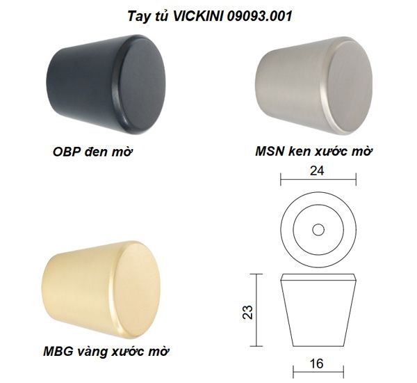  Tay tủ VICKINI 09093.001 OBP đen mờ 