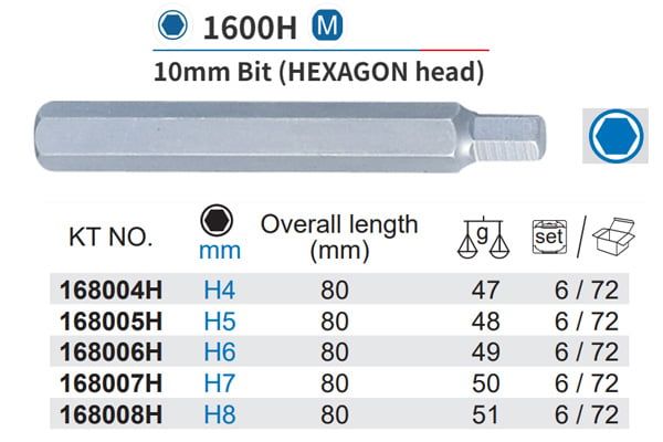  Mũi vít đóng đầu lục giác H6 chuôi lục giác 10mm Kingtony 168006H 