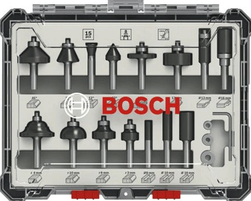  Bộ mũi phay hỗn hợp dùng cho gỗ 15 món Bosch 2607017473 