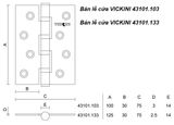  Bản lề cửa VICKINI 43101.133 MBG vàng xước mờ 201, 1.25T dày 3.0mm 