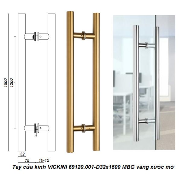  Tay cửa kính VICKINI 69120.001-D32x1500 MBG vàng xước mờ 