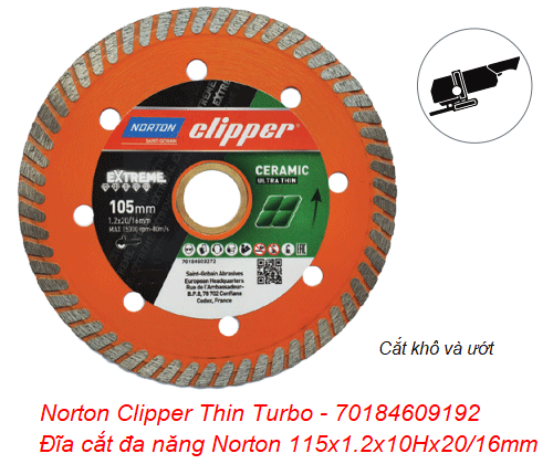  Đĩa cắt kim cương Norton đa năng 115mm - 70184609192 