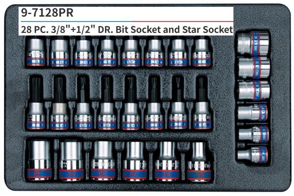  Bộ đầu tuýp 3/8 và 1/2 inch 28 chi tiết Kingtony 9-7128PR 