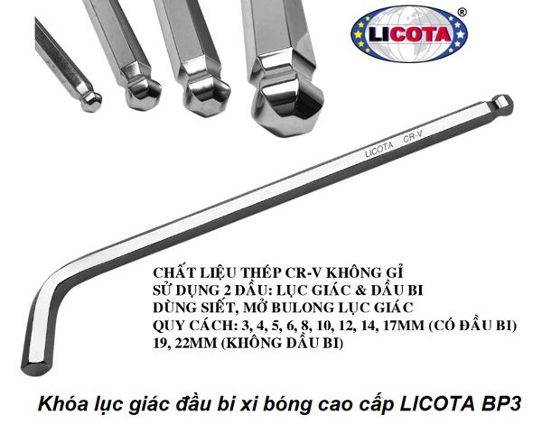 Khóa lục giác đầu bi xi bóng cao cấp 10mm LICOTA BP300100SM 