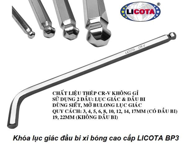  Khóa lục giác đầu bi xi bóng cao cấp 14mm LICOTA BP300140SM 