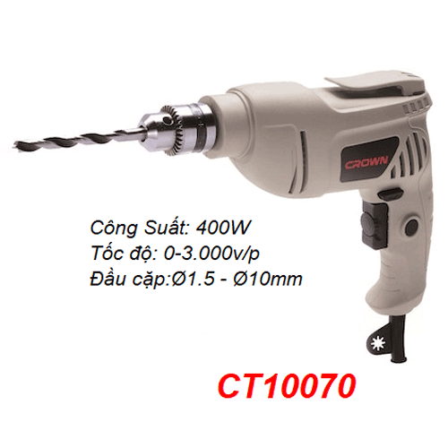  Máy khoan sắt cầm tay Crown CT10070 (10mm) 