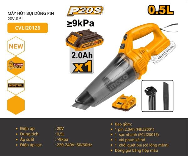  Máy hút bụi dùng pin 20V-0.5L INGCO CVLI20126 
