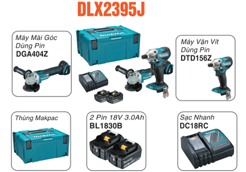  Bộ Combo máy mài góc và vặn vít dùng pin Makita DLX2395J 