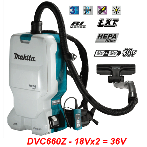  Máy hút bụi đeo vai dùng 2 pin 18V Makita DVC660Z 