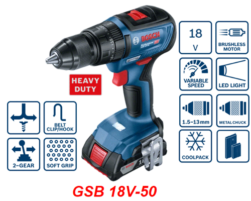  Máy khoan động lực dùng pin Bosch GSB 18V-50 (06019H5100) 