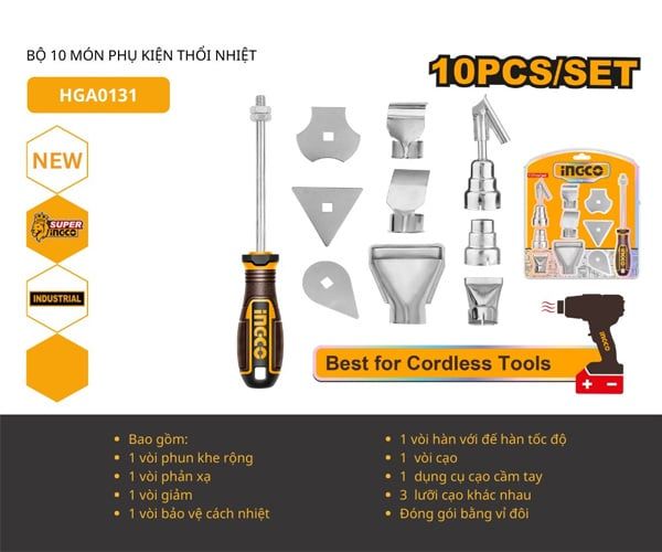  Bộ 10 món phụ kiện khò hơi nóng INGCO HGA0131 