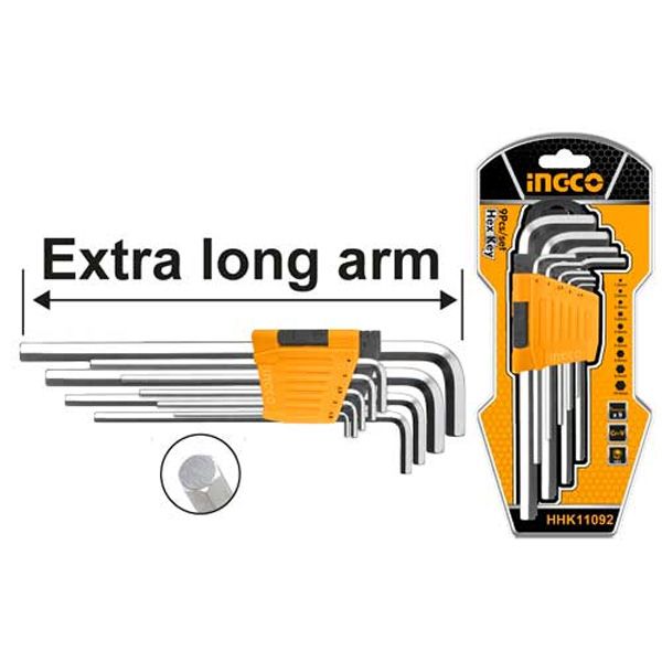  Bộ lục giác đầu bằng dài 9 chi tiết thép S2 hệ mét Ingco HHK11092 