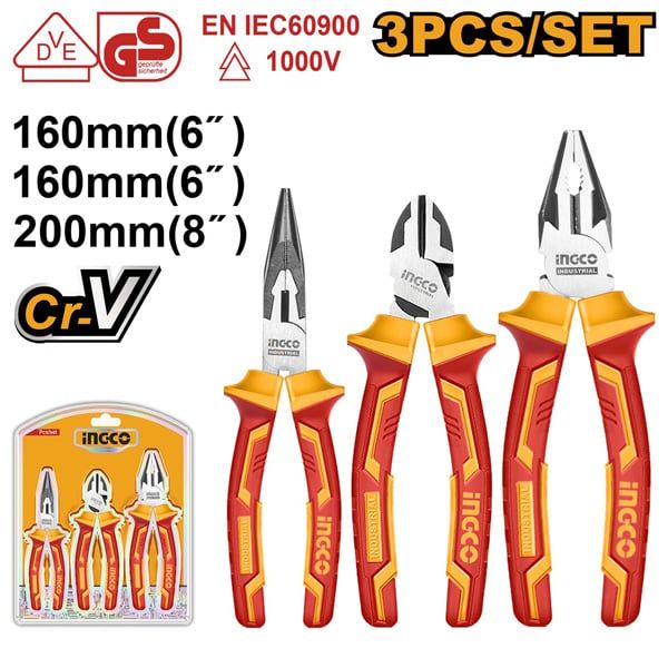  Bộ 3 Kìm răng, cắt, mũi nhọn cách điện Ingco HIKPS28318 