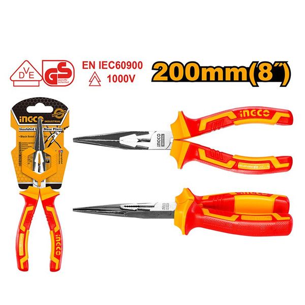  Kìm mũi nhọn cách điện 8 inch/200mm Ingco HILNP28208 