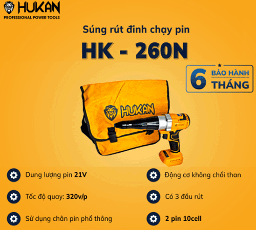  Súng rút Rive dùng pin 21V HUKAN HK-260N 