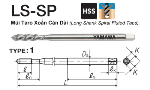  Mũi Taro xoắn cán dài Yamawa SPP3.0GL15 (M3x0.5) 