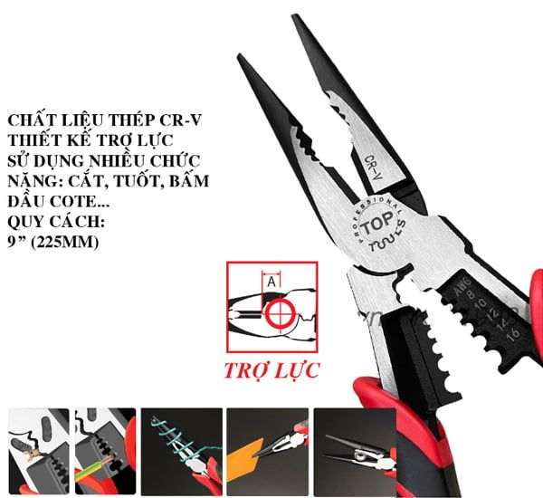  Kìm nhọn đa năng Nhật 9 Inch/ 225mm TOP LU-KNH225 