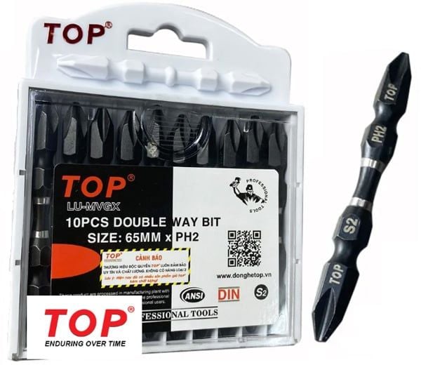  Mũi vít 2 đầu xi đen ngắn, giảm xốc PH2x65mm TOP LU-MVGX 