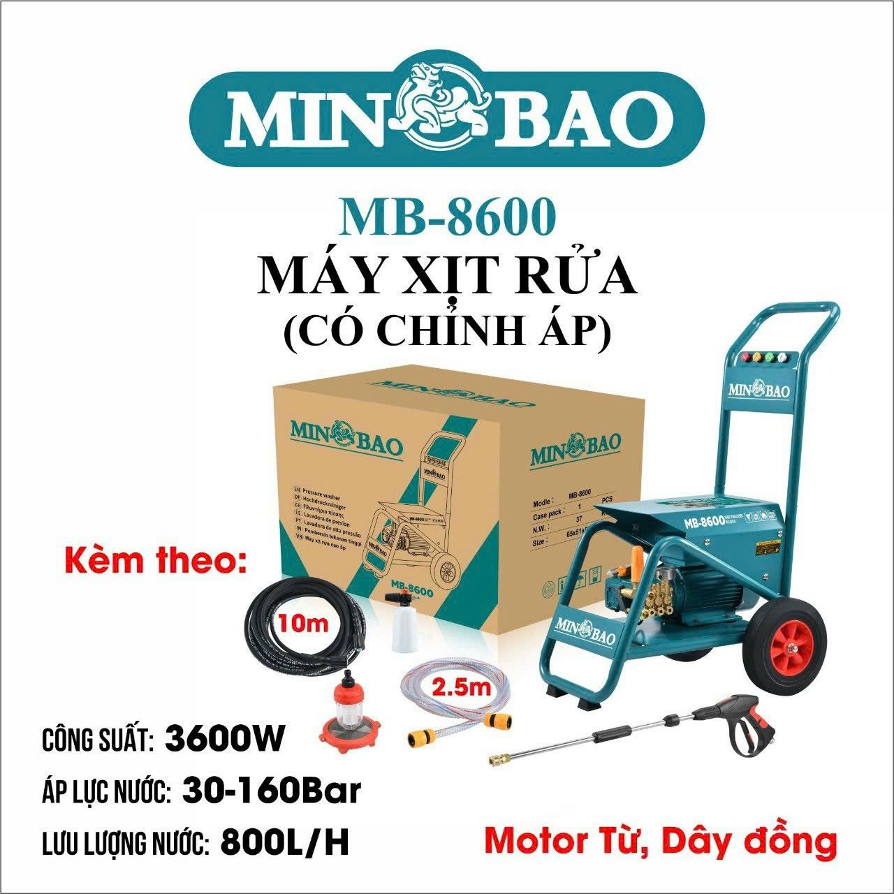  Máy xịt rửa xe có chỉnh áp 3600W MINBAO MB-8600 