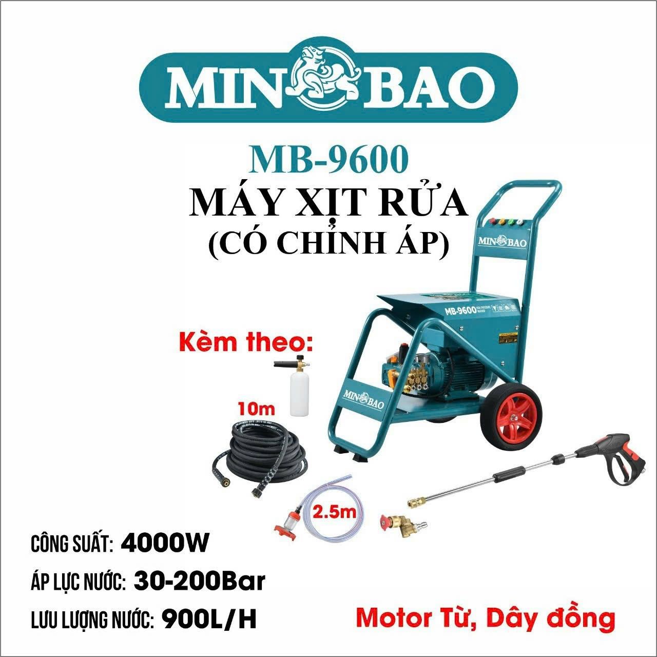 Máy xịt rửa xe có chỉnh áp 4000W MINBAO MB-9600 