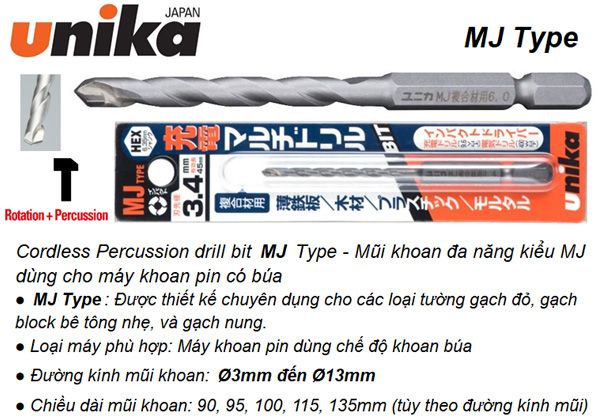  Mũi khoan đa năng chuôi lục giác Unika MJ9.5x135 