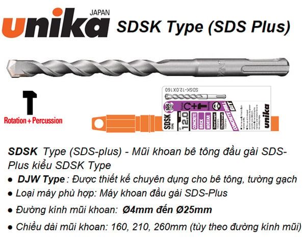  Mũi khoan bê tông SDS Plus Unika SDSK10.0x160 