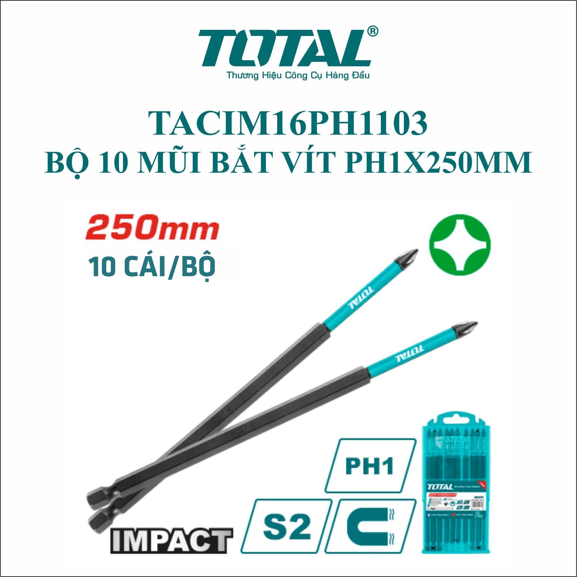 Bộ 10 mũi bắt vít PH1x250mm Total TACIM16PH1103 