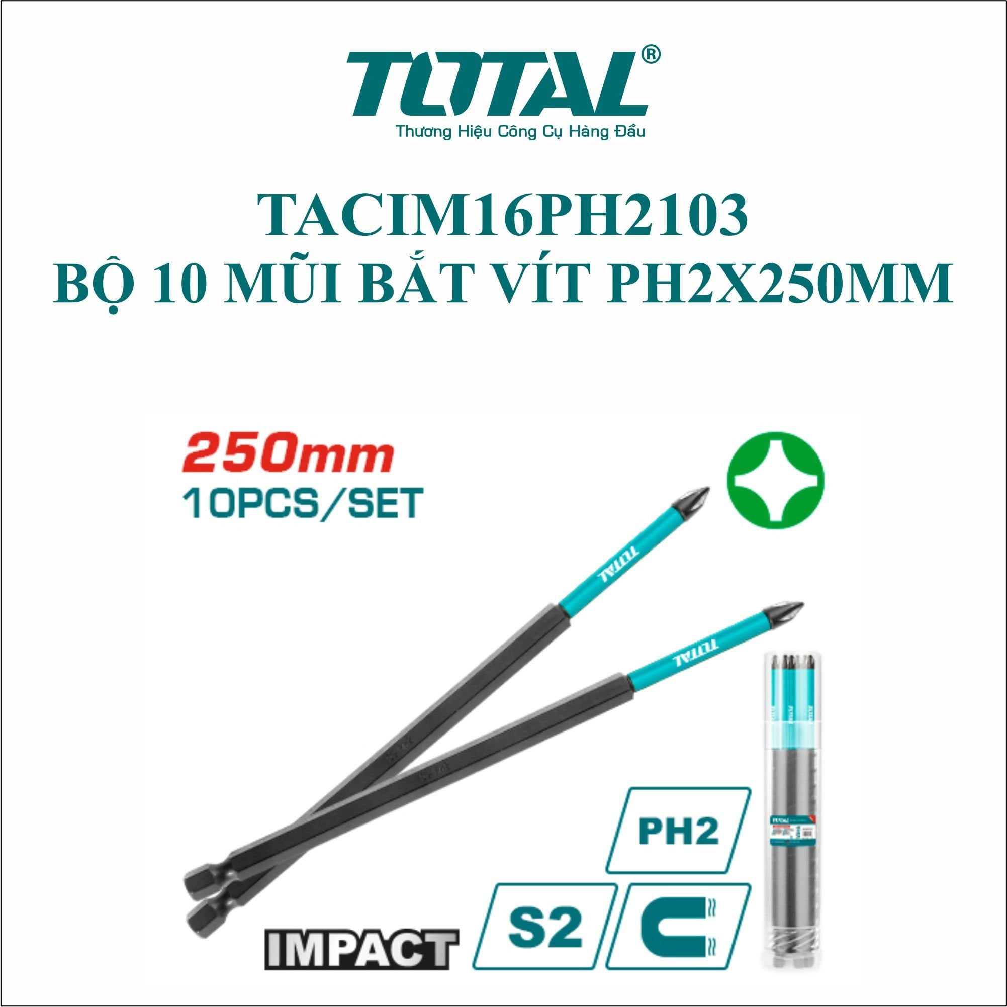  Bộ 10 mũi bắt vít PH2x250mm Total TACIM16PH2103 