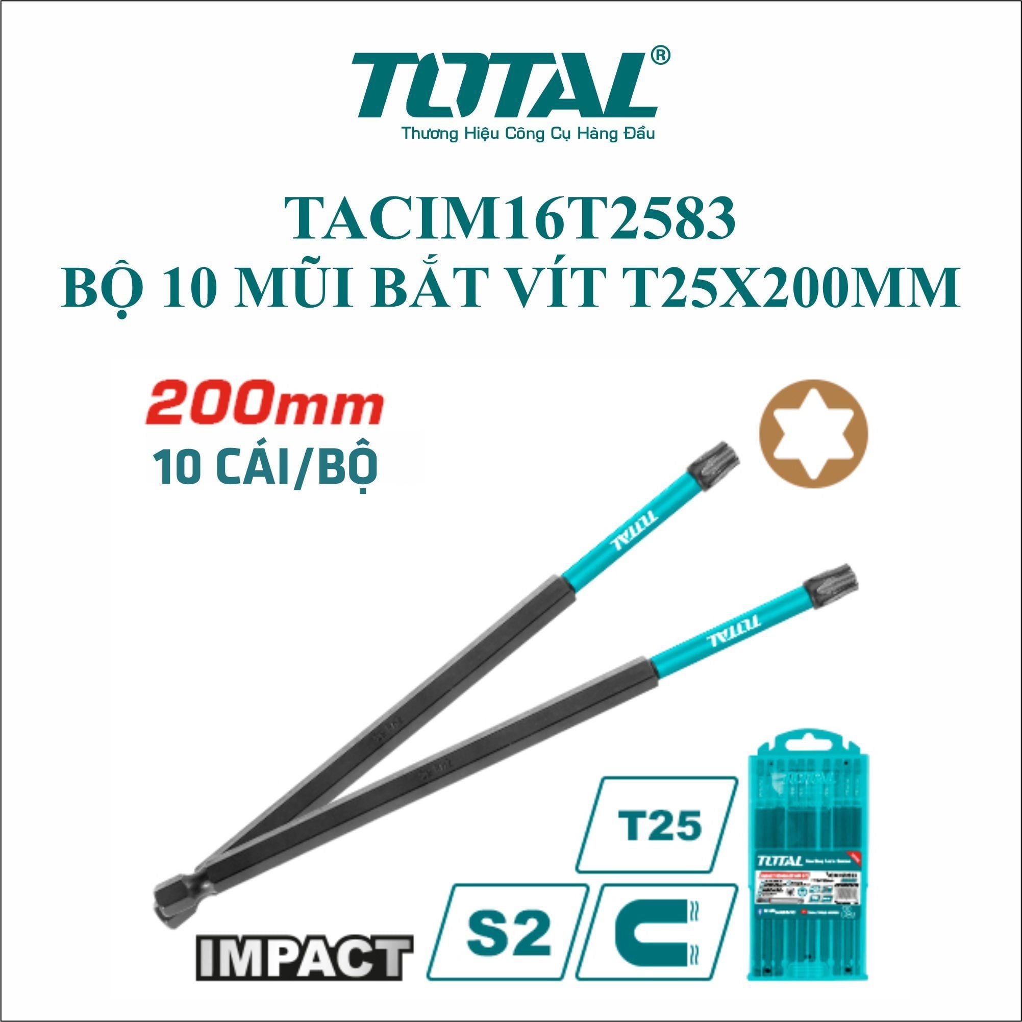  Bộ 10 mũi bắt vít T25x200mm Total TACIM16T2583 