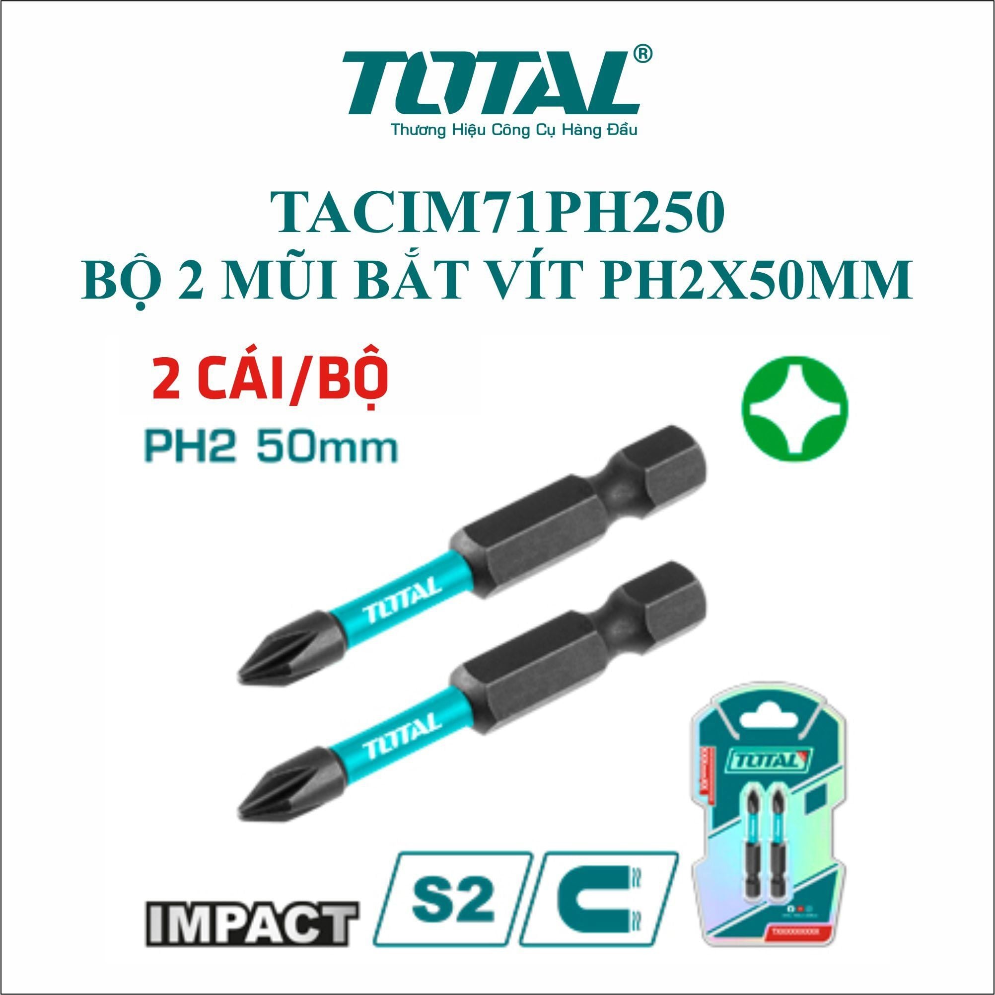  Bộ 2 mũi bắt vít PH2x50mm Total TACIM71PH250 
