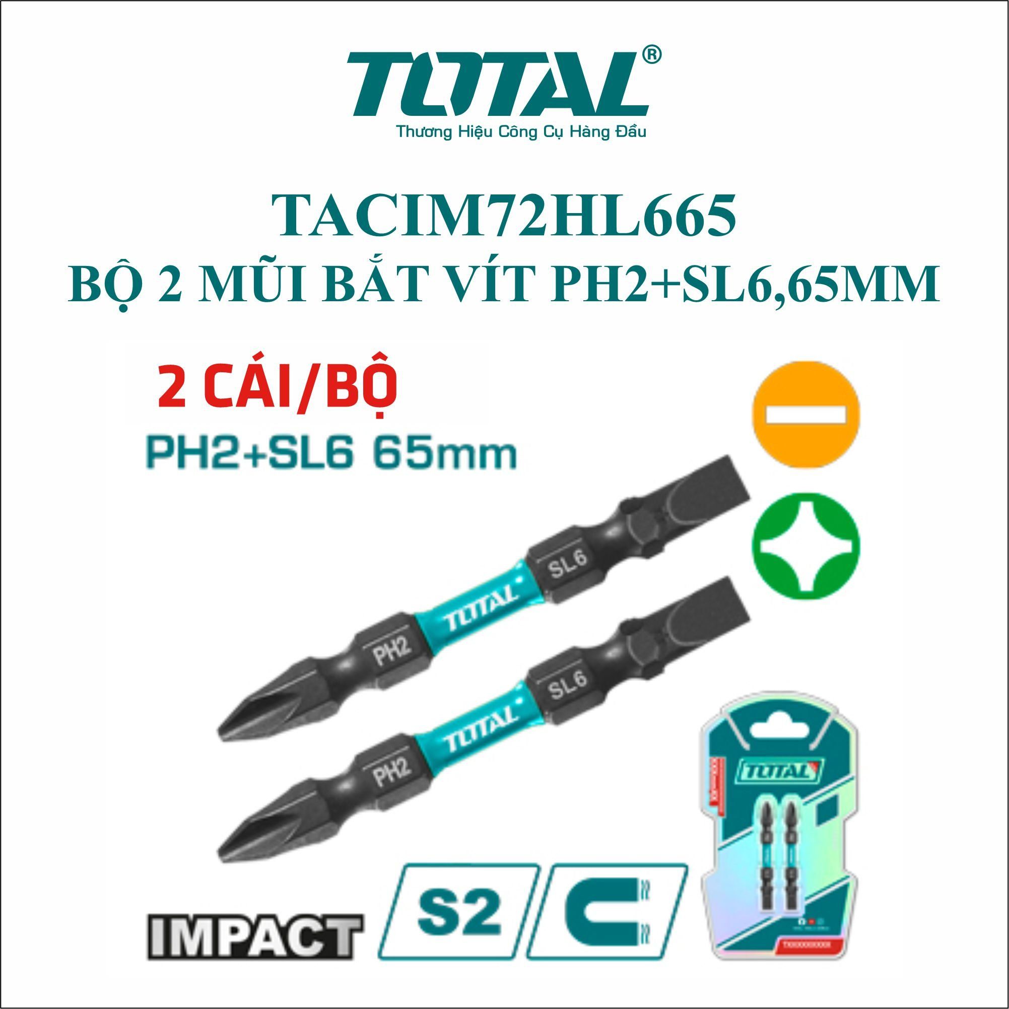  Bộ 2 mũi bắt vít PH2+SL6,65mm Total TACIM72HL665 